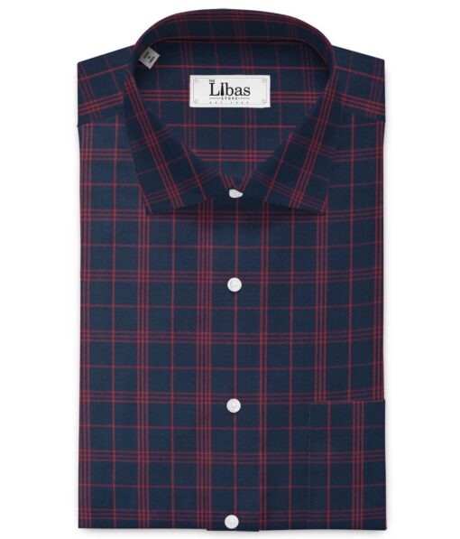 Cadini Men's Bamboo Wrinkle Resistant Checks 2.25 Meter Unstitched Shirting Fabric (Dark Blue)