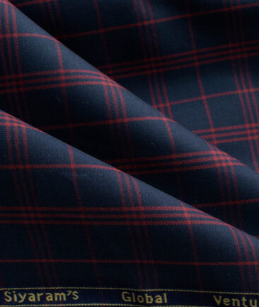 Cadini Men's Bamboo Wrinkle Resistant Checks 2.25 Meter Unstitched Shirting Fabric (Dark Blue)