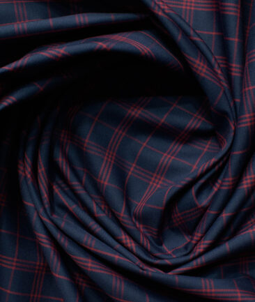 Cadini Men's Bamboo Wrinkle Resistant Checks 2.25 Meter Unstitched Shirting Fabric (Dark Blue)