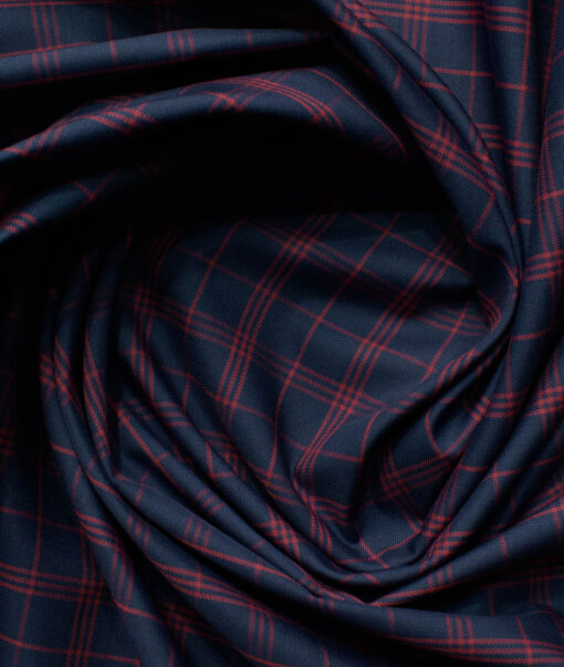 Cadini Men's Bamboo Wrinkle Resistant Checks 2.25 Meter Unstitched Shirting Fabric (Dark Blue)