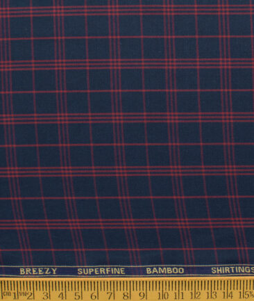 Cadini Men's Bamboo Wrinkle Resistant Checks 2.25 Meter Unstitched Shirting Fabric (Dark Blue)