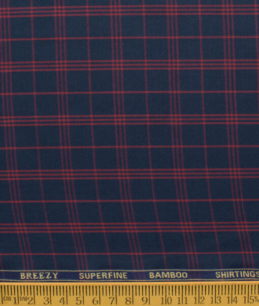 Cadini Men's Bamboo Wrinkle Resistant Checks 2.25 Meter Unstitched Shirting Fabric (Dark Blue)