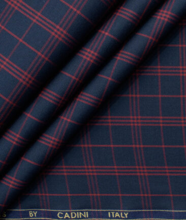 Cadini Men's Bamboo Wrinkle Resistant Checks 2.25 Meter Unstitched Shirting Fabric (Dark Blue)