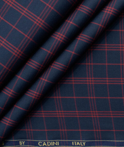 Cadini Men's Bamboo Wrinkle Resistant Checks 2.25 Meter Unstitched Shirting Fabric (Dark Blue)