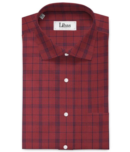 Cadini Men's Bamboo Wrinkle Resistant Checks 2.25 Meter Unstitched Shirting Fabric (Red)