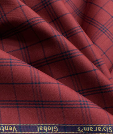 Cadini Men's Bamboo Wrinkle Resistant Checks 2.25 Meter Unstitched Shirting Fabric (Red)