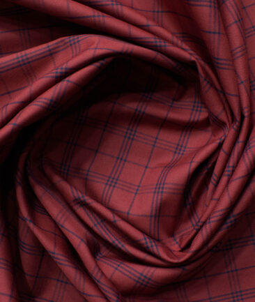 Cadini Men's Bamboo Wrinkle Resistant Checks 2.25 Meter Unstitched Shirting Fabric (Red)