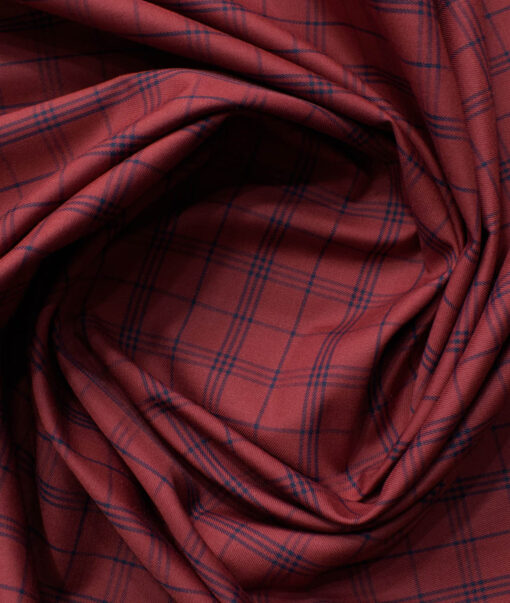 Cadini Men's Bamboo Wrinkle Resistant Checks 2.25 Meter Unstitched Shirting Fabric (Red)