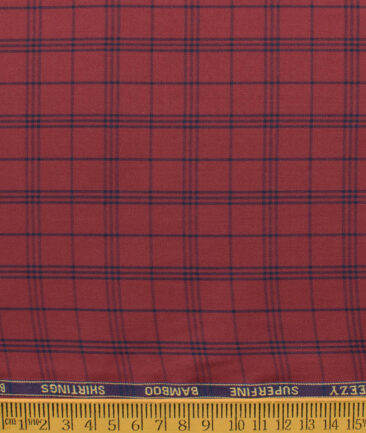 Cadini Men's Bamboo Wrinkle Resistant Checks 2.25 Meter Unstitched Shirting Fabric (Red)