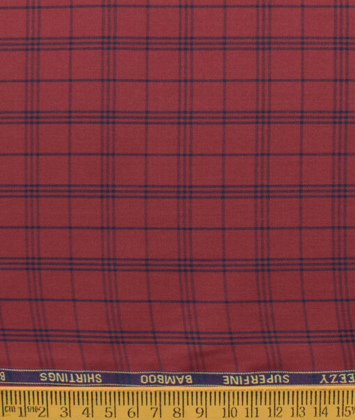 Cadini Men's Bamboo Wrinkle Resistant Checks 2.25 Meter Unstitched Shirting Fabric (Red)