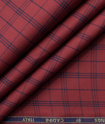 Cadini Men's Bamboo Wrinkle Resistant Checks 2.25 Meter Unstitched Shirting Fabric (Red)