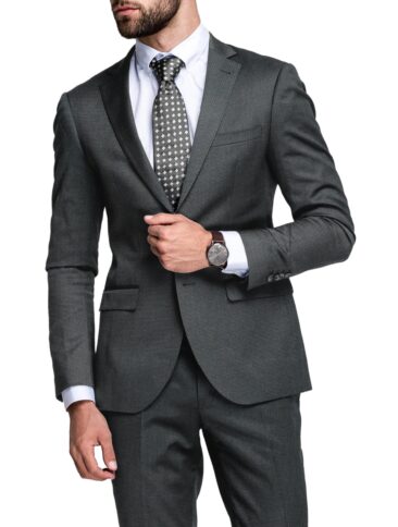 Cadini Italy Men's Polyester Viscose  Structured 3.75 Meter Unstitched Suiting Fabric (Dark Grey)