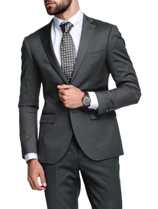 Cadini Italy Men's Polyester Viscose  Structured 3.75 Meter Unstitched Suiting Fabric (Dark Grey)