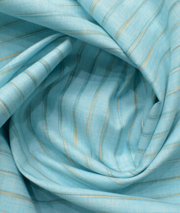 Cotton Fusion Men's Wrinkle Free Striped 2.25 Meter Unstitched Shirting Fabric (Arctic Blue)