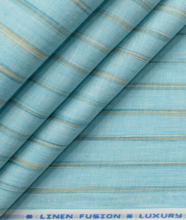 Cotton Fusion Men's Wrinkle Free Striped 2.25 Meter Unstitched Shirting Fabric (Arctic Blue)