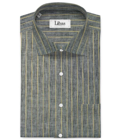 Cotton Fusion Men's Wrinkle Free Striped 2.25 Meter Unstitched Shirting Fabric (Dark Grey)