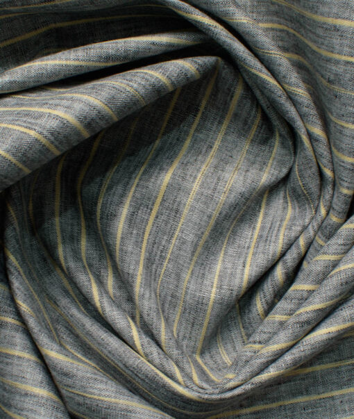 Cotton Fusion Men's Wrinkle Free Striped 2.25 Meter Unstitched Shirting Fabric (Dark Grey)