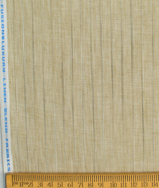 Cotton Fusion Men's Wrinkle Free Striped 2.25 Meter Unstitched Shirting Fabric (Light Brown)