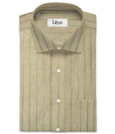 Cotton Fusion Men's Wrinkle Free Striped 2.25 Meter Unstitched Shirting Fabric (Oat Beige)