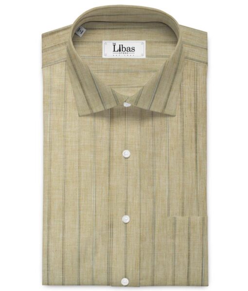 Cotton Fusion Men's Wrinkle Free Striped 2.25 Meter Unstitched Shirting Fabric (Oat Beige)