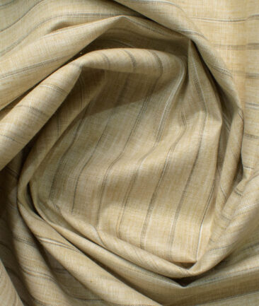 Cotton Fusion Men's Wrinkle Free Striped 2.25 Meter Unstitched Shirting Fabric (Oat Beige)
