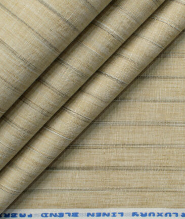 Cotton Fusion Men's Wrinkle Free Striped 2.25 Meter Unstitched Shirting Fabric (Oat Beige)