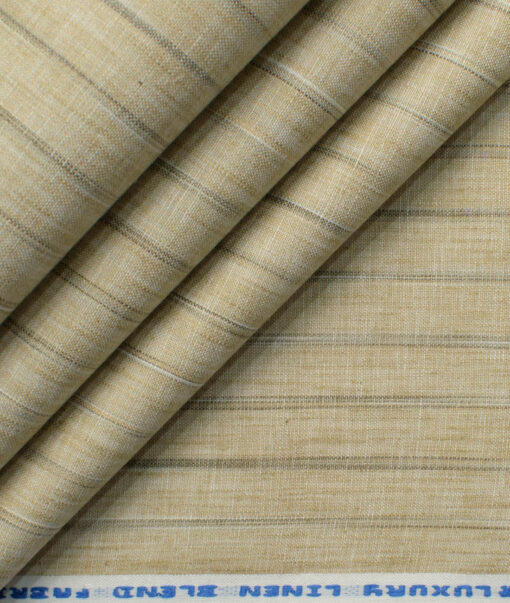Cotton Fusion Men's Wrinkle Free Striped 2.25 Meter Unstitched Shirting Fabric (Oat Beige)