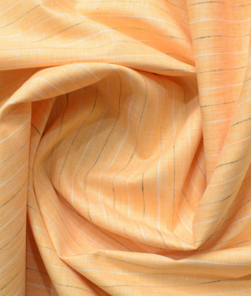 Cotton Fusion Men's Wrinkle Free Striped 2.25 Meter Unstitched Shirting Fabric (Orange)