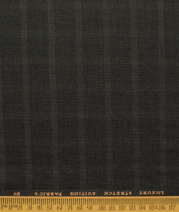 Canetti by Cadini Italy Men's Polyester Viscose  Checks 3.75 Meter Unstitched Suiting Fabric (Dark Brown)