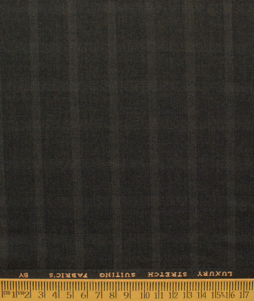 Canetti by Cadini Italy Men's Polyester Viscose  Checks 3.75 Meter Unstitched Suiting Fabric (Dark Brown)
