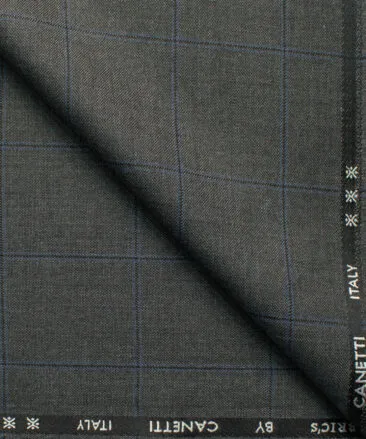 Canetti by Cadini Italy Men's Polyester Viscose  Checks 3.75 Meter Unstitched Suiting Fabric (Dark Grey)