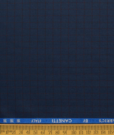 Canetti by Cadini Italy Men's Polyester Viscose  Checks 3.75 Meter Unstitched Suiting Fabric (Dark Royal Blue)