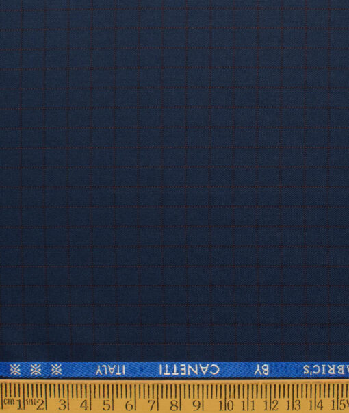Canetti by Cadini Italy Men's Polyester Viscose  Checks 3.75 Meter Unstitched Suiting Fabric (Dark Royal Blue)