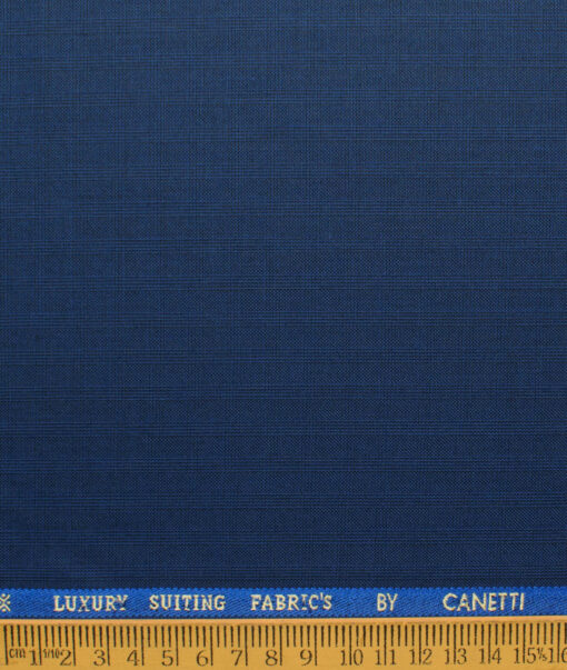 Canetti by Cadini Italy Men's Polyester Viscose  Checks 3.75 Meter Unstitched Suiting Fabric (Dark Royal Blue)