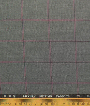 Canetti by Cadini Italy Men's Polyester Viscose  Checks 3.75 Meter Unstitched Suiting Fabric (Grey)