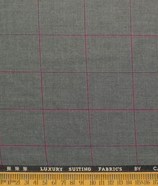 Canetti by Cadini Italy Men's Polyester Viscose  Checks 3.75 Meter Unstitched Suiting Fabric (Grey)