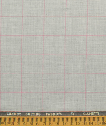 Canetti by Cadini Italy Men's Polyester Viscose  Checks 3.75 Meter Unstitched Suiting Fabric (Light Grey)