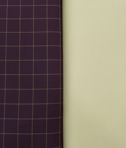 Combo of Unstitched Canetti Dark Wine Cotton  and Burgoyne Beige Cotton