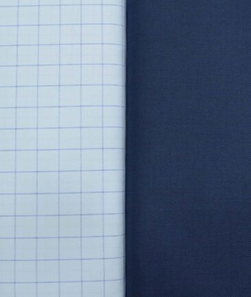 Combo of Unstitched Mafatlal Sky Blue Poly Cotton Shirt Fabric and J.Hampstead Dark Royal Blue Polyester Viscose Trouser Fabric