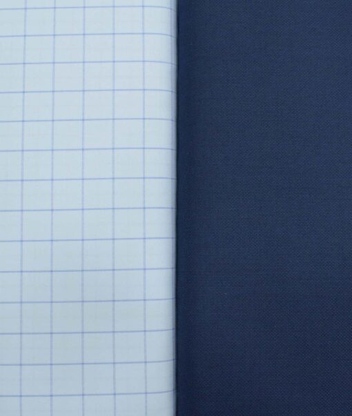 Combo of Unstitched Mafatlal Sky Blue Poly Cotton Shirt Fabric and J.Hampstead Dark Royal Blue Polyester Viscose Trouser Fabric