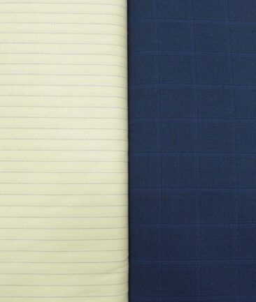 Combo of Unstitched Mafatlal Yellow Poly Cotton Shirt Fabric and J.Hampstead Dark Royal Blue Polyester Viscose Trouser Fabric