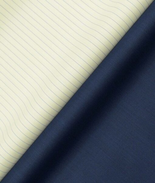 Combo of Unstitched Cotton Fusion Yellow Poly Cotton Shirt Fabric and J.Hampstead Dark Royal Blue Polyester Viscose Trouser Fabric
