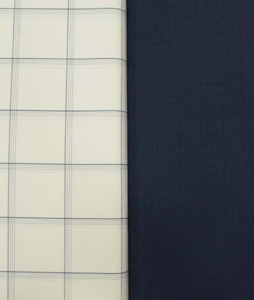 Combo of Unstitched Tessitura Monti Cream Cotton  and Raymond Dark Blue Polyester Viscose