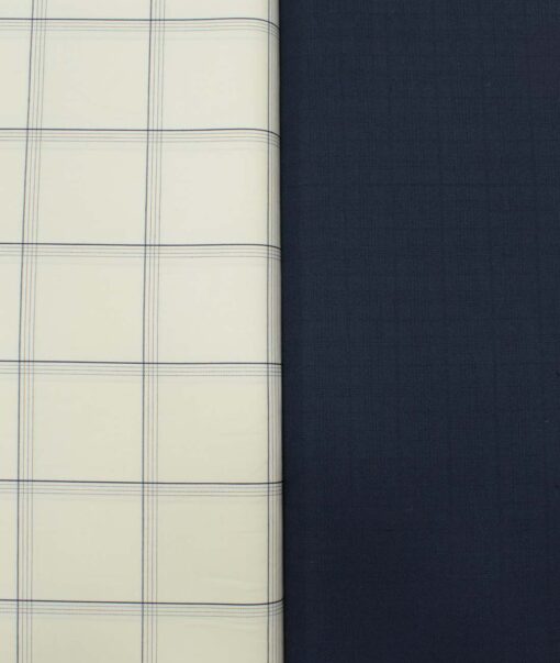 Combo of Unstitched Tessitura Monti Cream Cotton  and Raymond Dark Blue Polyester Viscose