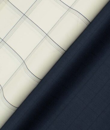 Combo of Unstitched Tessitura Monti Cream Cotton  and Raymond Dark Blue Polyester Viscose