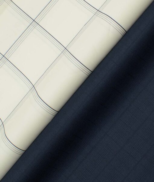 Combo of Unstitched Tessitura Monti Cream Cotton  and Raymond Dark Blue Polyester Viscose