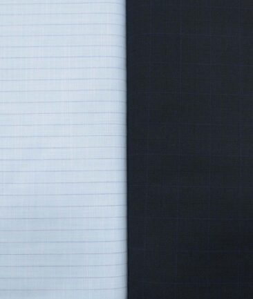 Combo of Unstitched Mafatlal Sky Blue Poly Cotton Shirt Fabric and Raymond Dark Navy Blue Polyester Viscose Trouser Fabric