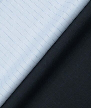 Combo of Unstitched Mafatlal Sky Blue Poly Cotton Shirt Fabric and Raymond Dark Navy Blue Polyester Viscose Trouser Fabric
