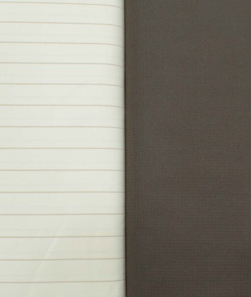 Combo of Unstitched Mafatlal Cream Poly Cotton Shirt Fabric and Raymond Brown Polyester Viscose Trouser Fabric