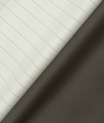 Combo of Unstitched Mafatlal Cream Poly Cotton Shirt Fabric and Raymond Brown Polyester Viscose Trouser Fabric